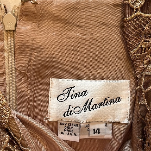 Tina Di Martina Champagne Gold Sleeveless Lace Knee Length Sheath Dress NWT - Picture 5 of 8